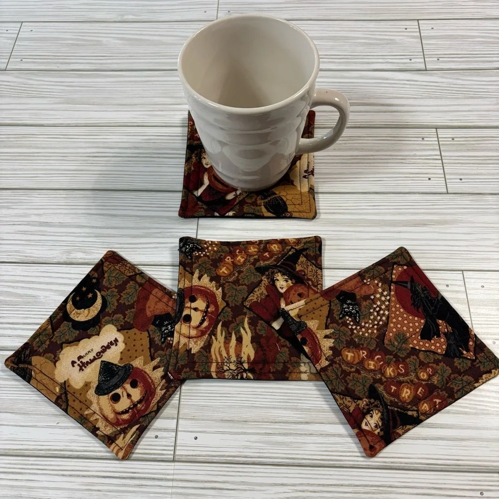 Handmade Vintage Whimsical Fabric Reusable Washable Coasters Set of 4